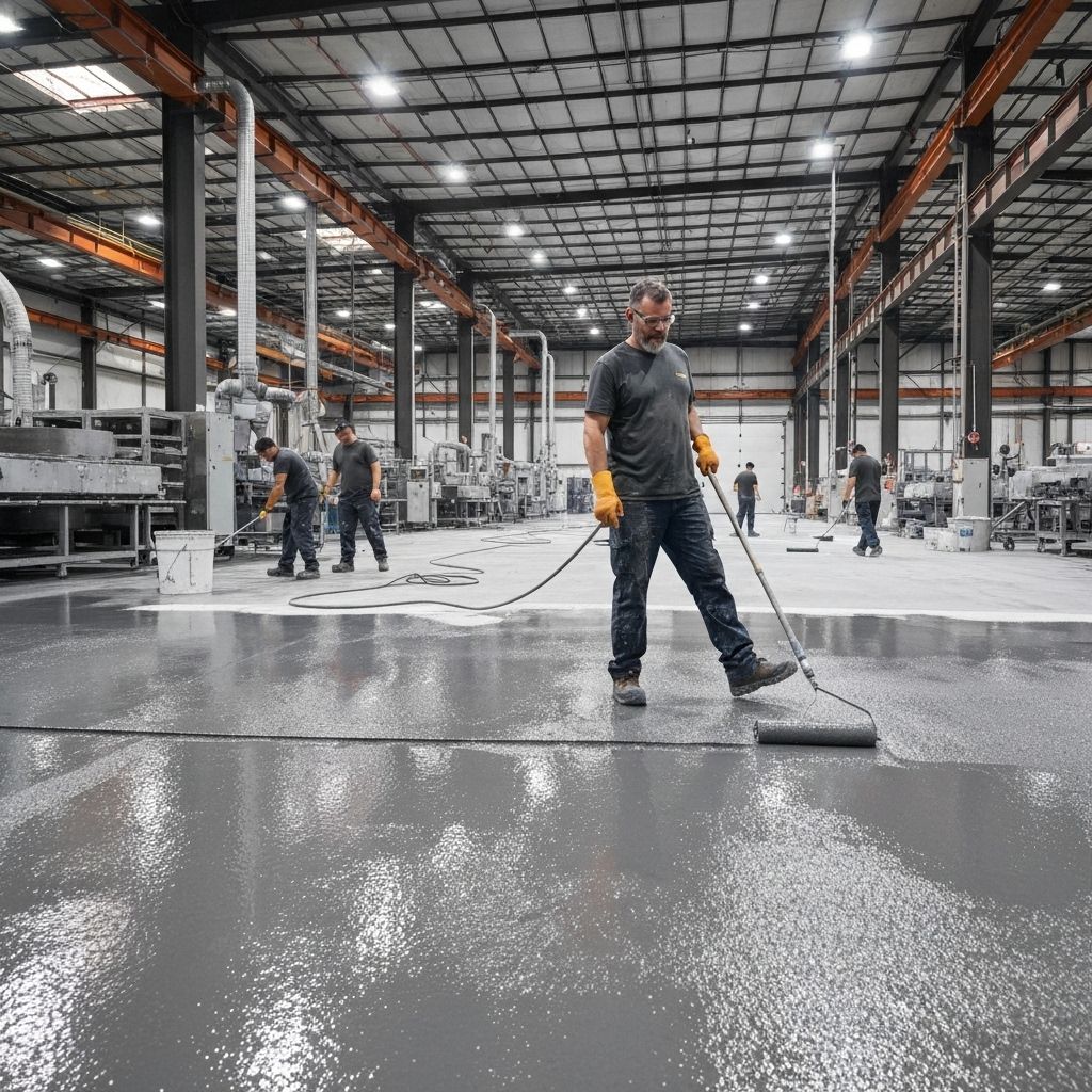 Industrial floor coating installation showcasing professional application process